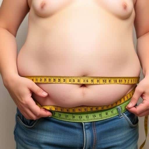 Measuring abdominal belly fat with measuring tape for weight loss guide