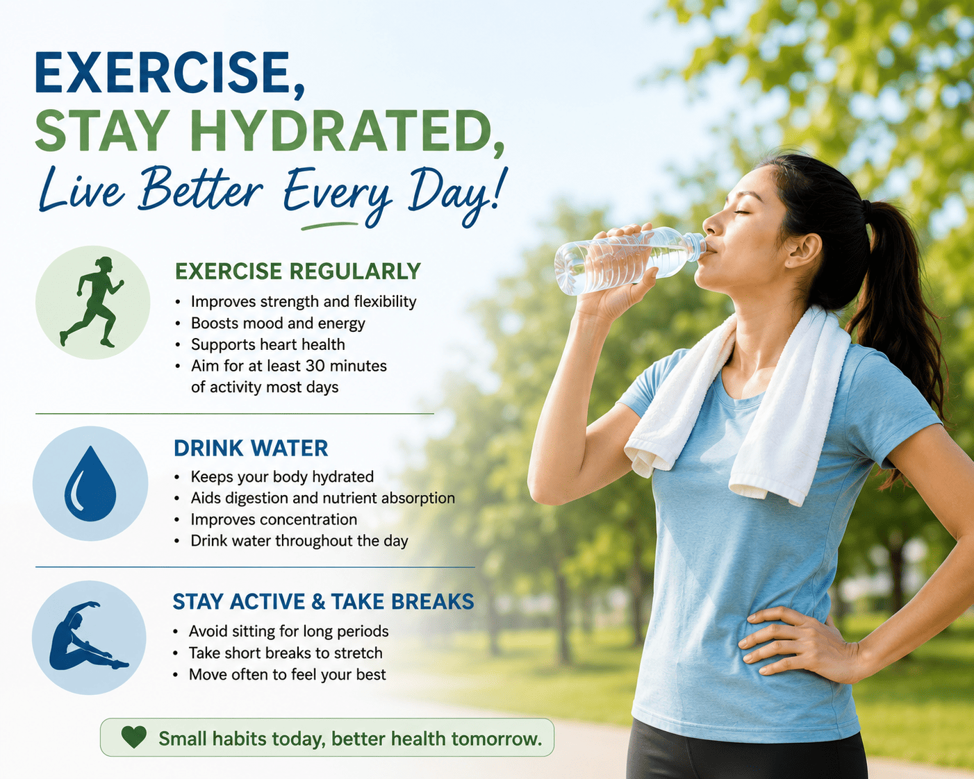 Infographic displaying daily water intake guidelines during exercise for weight loss and hydration.