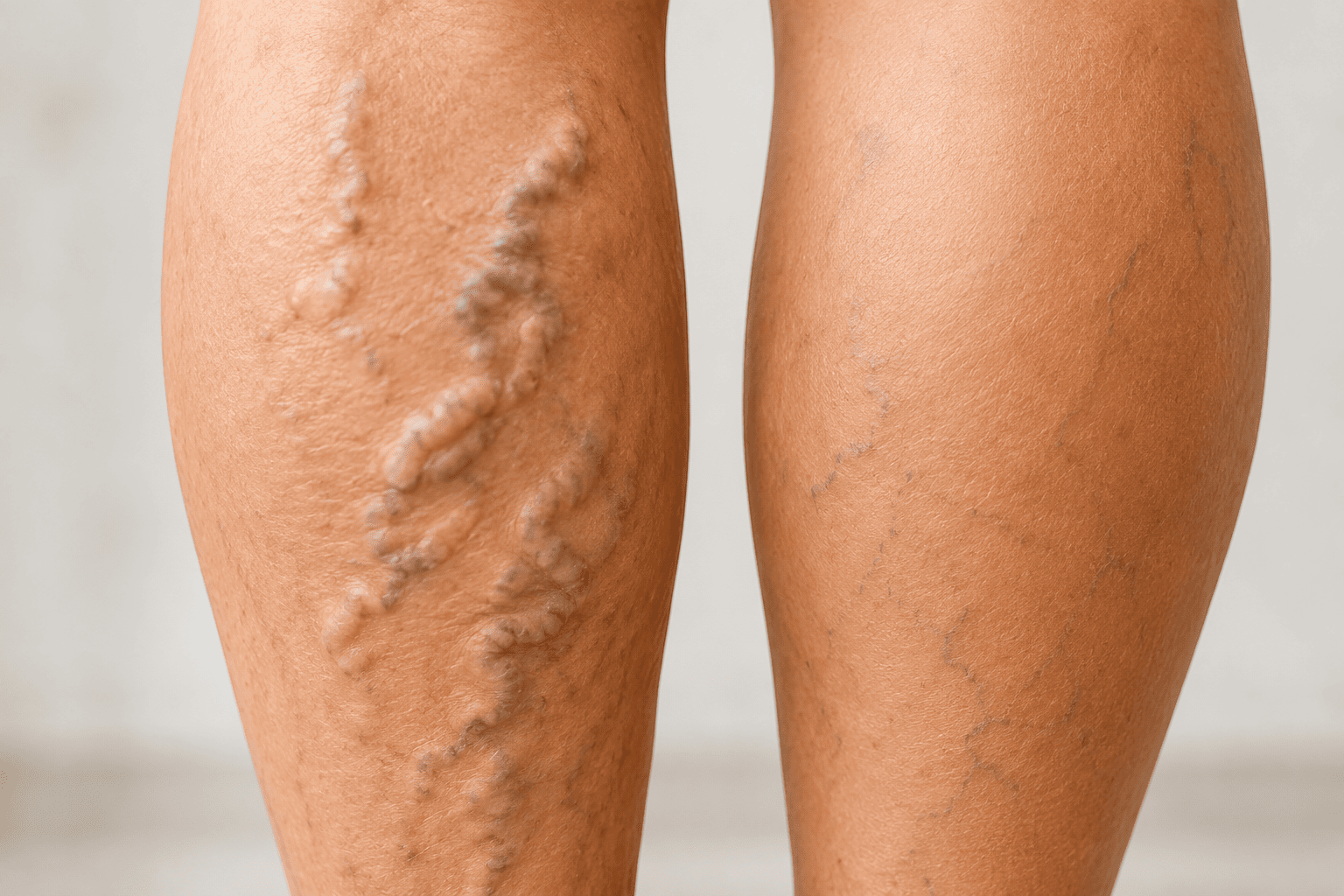 Diagram of leg muscle tissue affected by varicose veins and poor venous circulatio